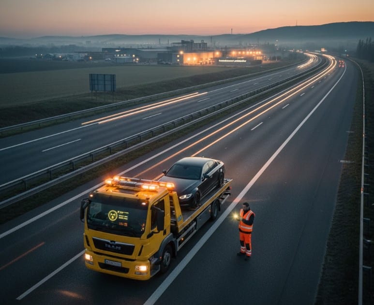 Autómentés Győr közelében az autópályán